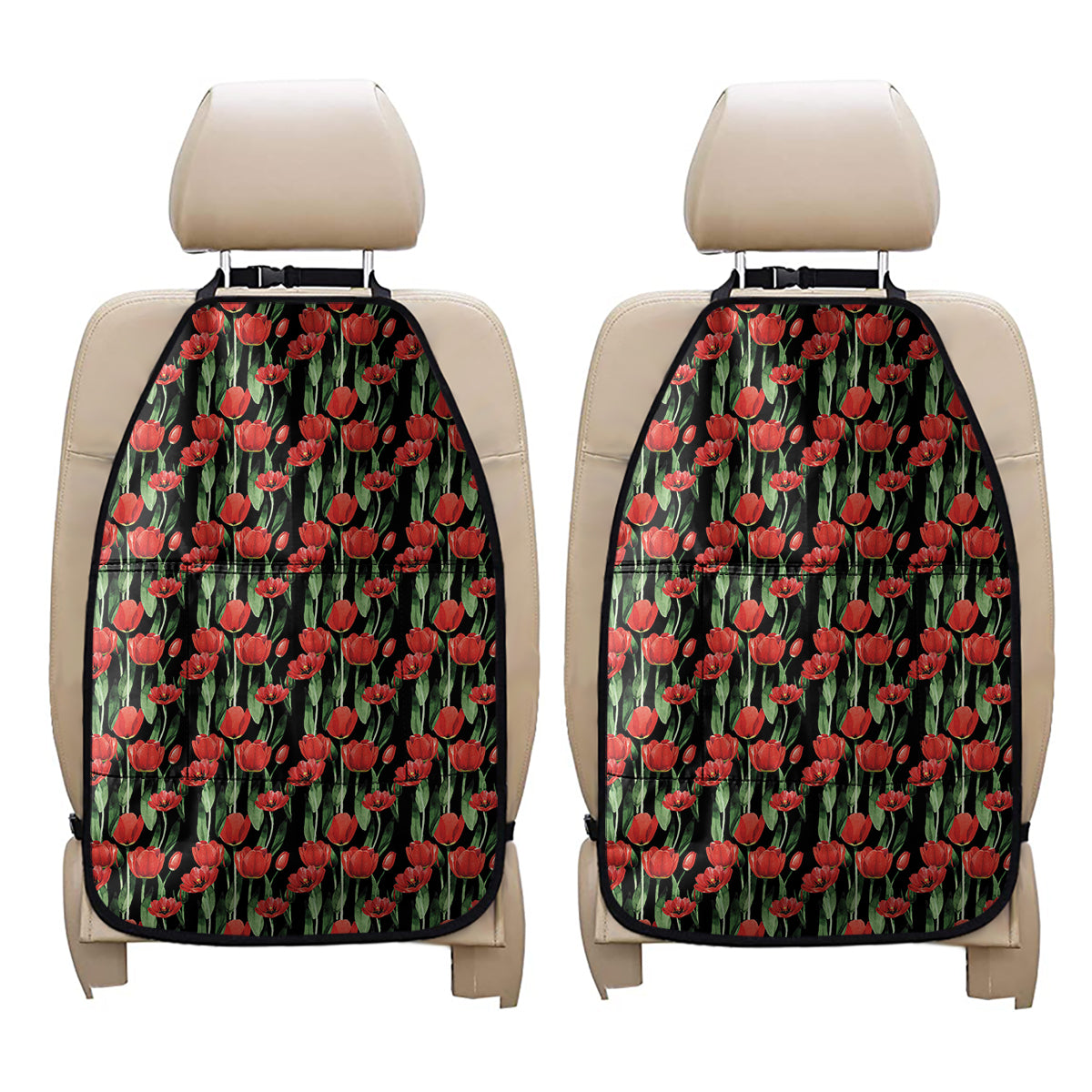 Red Watercolor Tulip Pattern Print Car Seat Organizers