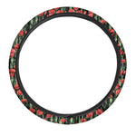 Red Watercolor Tulip Pattern Print Car Steering Wheel Cover