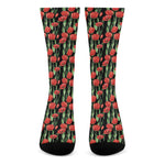Red Watercolor Tulip Pattern Print Crew Socks