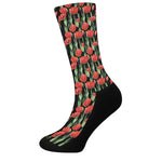 Red Watercolor Tulip Pattern Print Crew Socks
