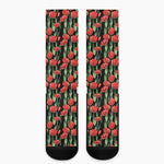 Red Watercolor Tulip Pattern Print Crew Socks