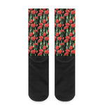 Red Watercolor Tulip Pattern Print Crew Socks
