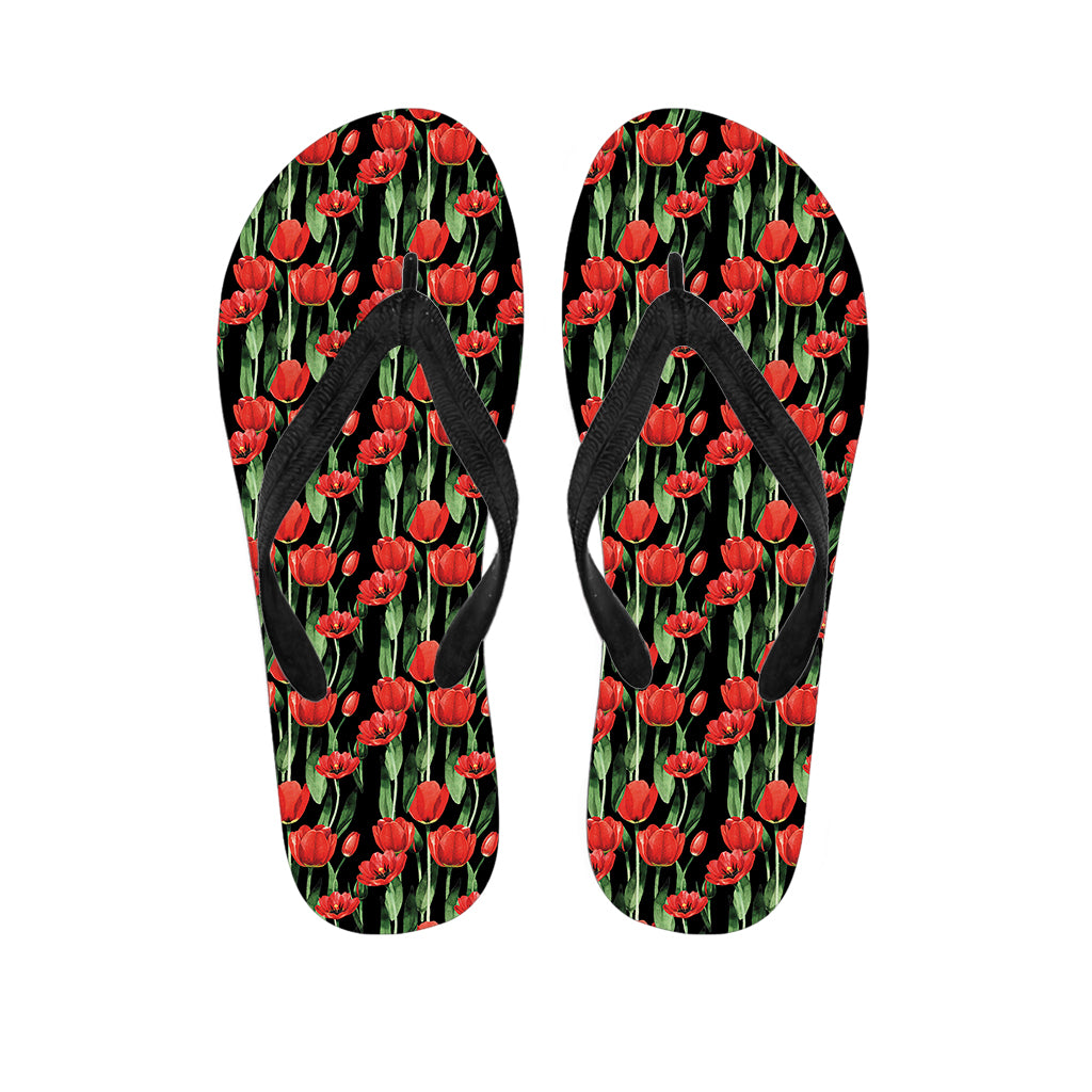 Red Watercolor Tulip Pattern Print Flip Flops