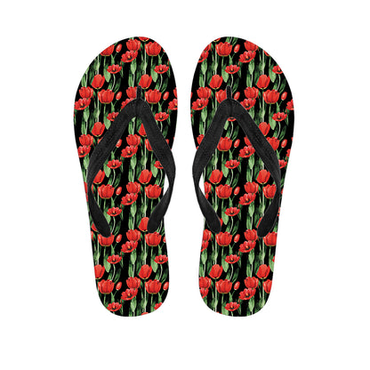 Red Watercolor Tulip Pattern Print Flip Flops