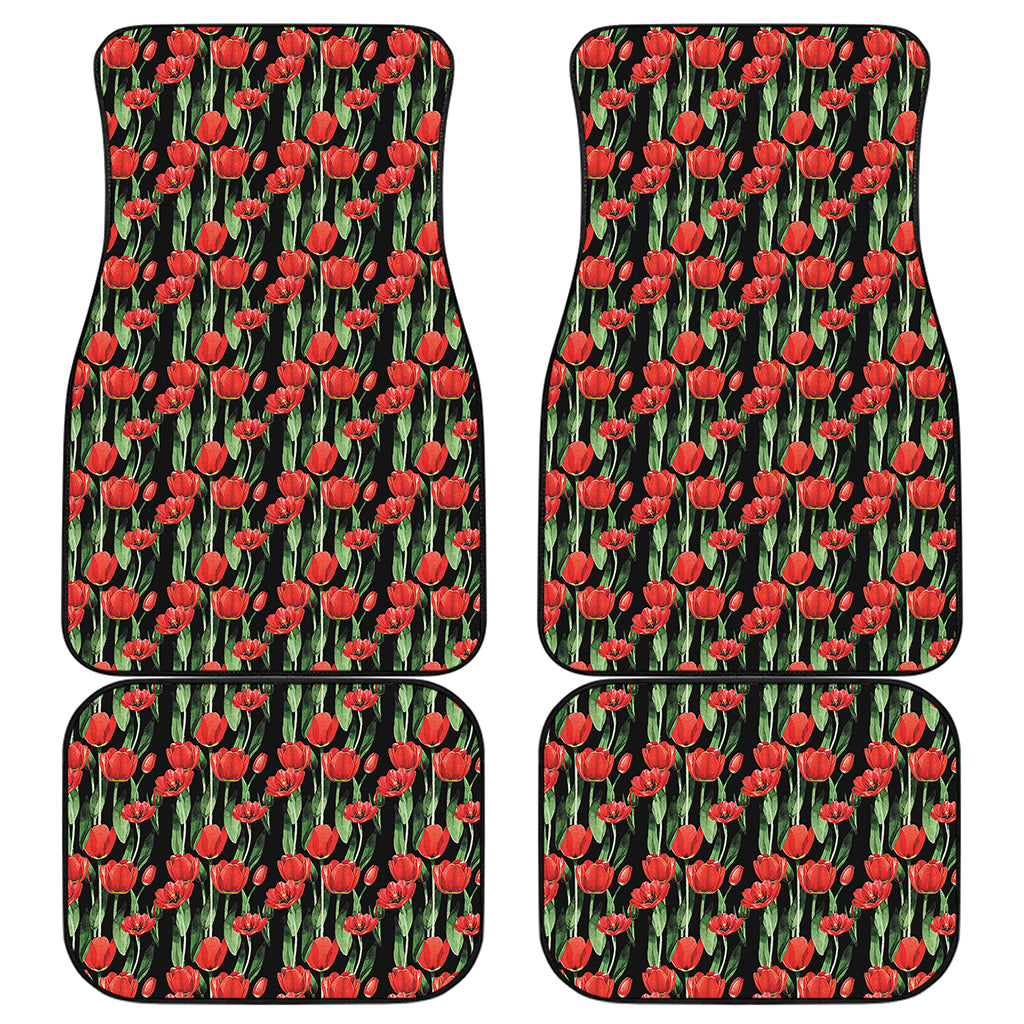 Red Watercolor Tulip Pattern Print Front and Back Car Floor Mats