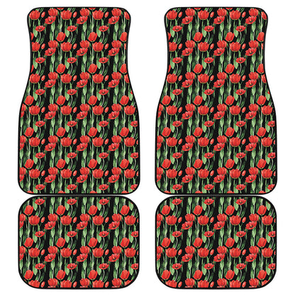 Red Watercolor Tulip Pattern Print Front and Back Car Floor Mats