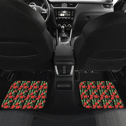 Red Watercolor Tulip Pattern Print Front and Back Car Floor Mats