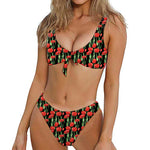 Red Watercolor Tulip Pattern Print Front Bow Tie Bikini
