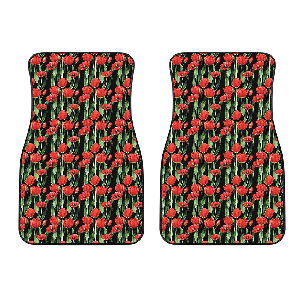 Red Watercolor Tulip Pattern Print Front Car Floor Mats