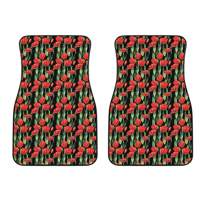 Red Watercolor Tulip Pattern Print Front Car Floor Mats
