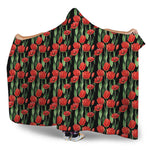 Red Watercolor Tulip Pattern Print Hooded Blanket