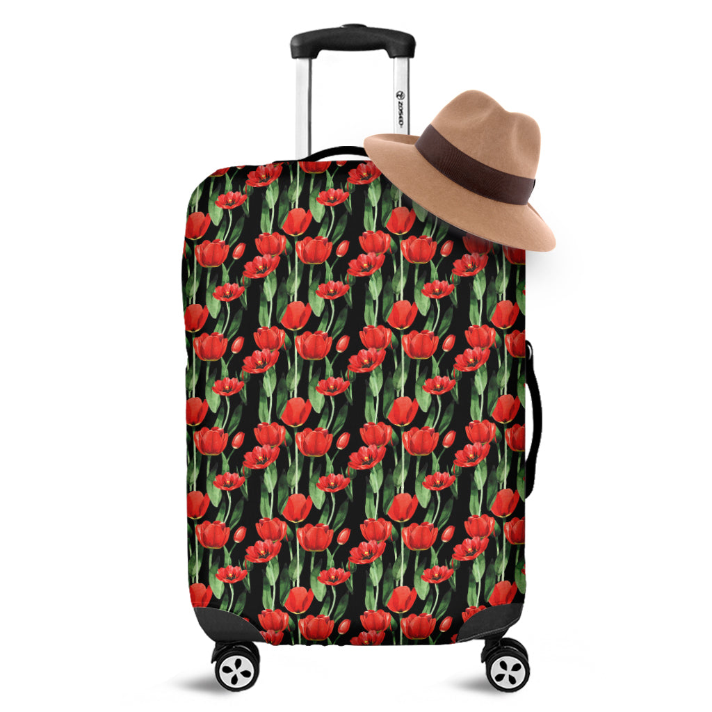 Red Watercolor Tulip Pattern Print Luggage Cover