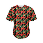 Red Watercolor Tulip Pattern Print Men's Baseball Jersey