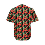 Red Watercolor Tulip Pattern Print Men's Baseball Jersey