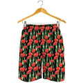 Red Watercolor Tulip Pattern Print Men's Shorts