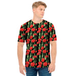 Red Watercolor Tulip Pattern Print Men's T-Shirt
