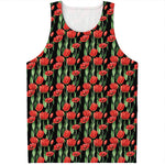 Red Watercolor Tulip Pattern Print Men's Tank Top