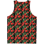 Red Watercolor Tulip Pattern Print Men's Tank Top