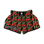 Red Watercolor Tulip Pattern Print Muay Thai Boxing Shorts