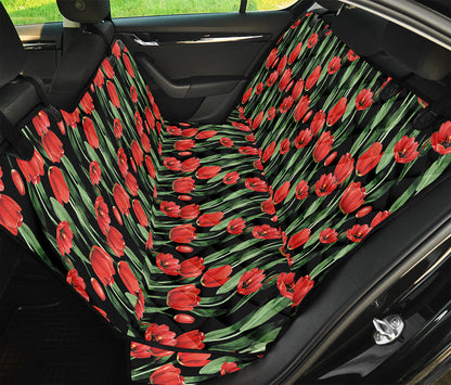 Red Watercolor Tulip Pattern Print Pet Car Back Seat Cover