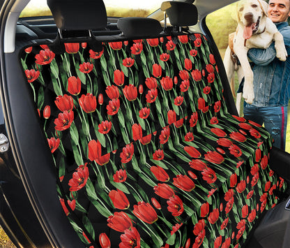 Red Watercolor Tulip Pattern Print Pet Car Back Seat Cover