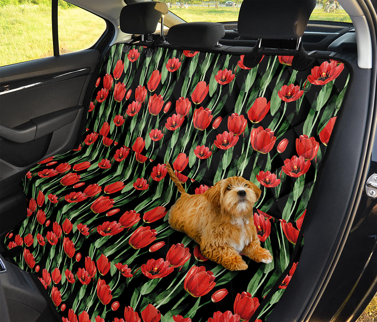 Red Watercolor Tulip Pattern Print Pet Car Back Seat Cover