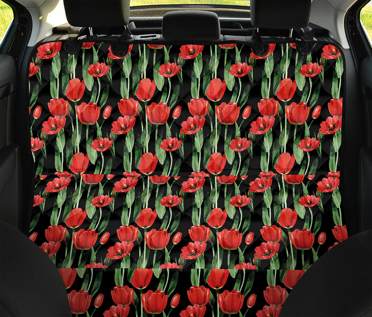 Red Watercolor Tulip Pattern Print Pet Car Back Seat Cover