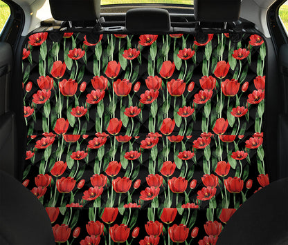 Red Watercolor Tulip Pattern Print Pet Car Back Seat Cover