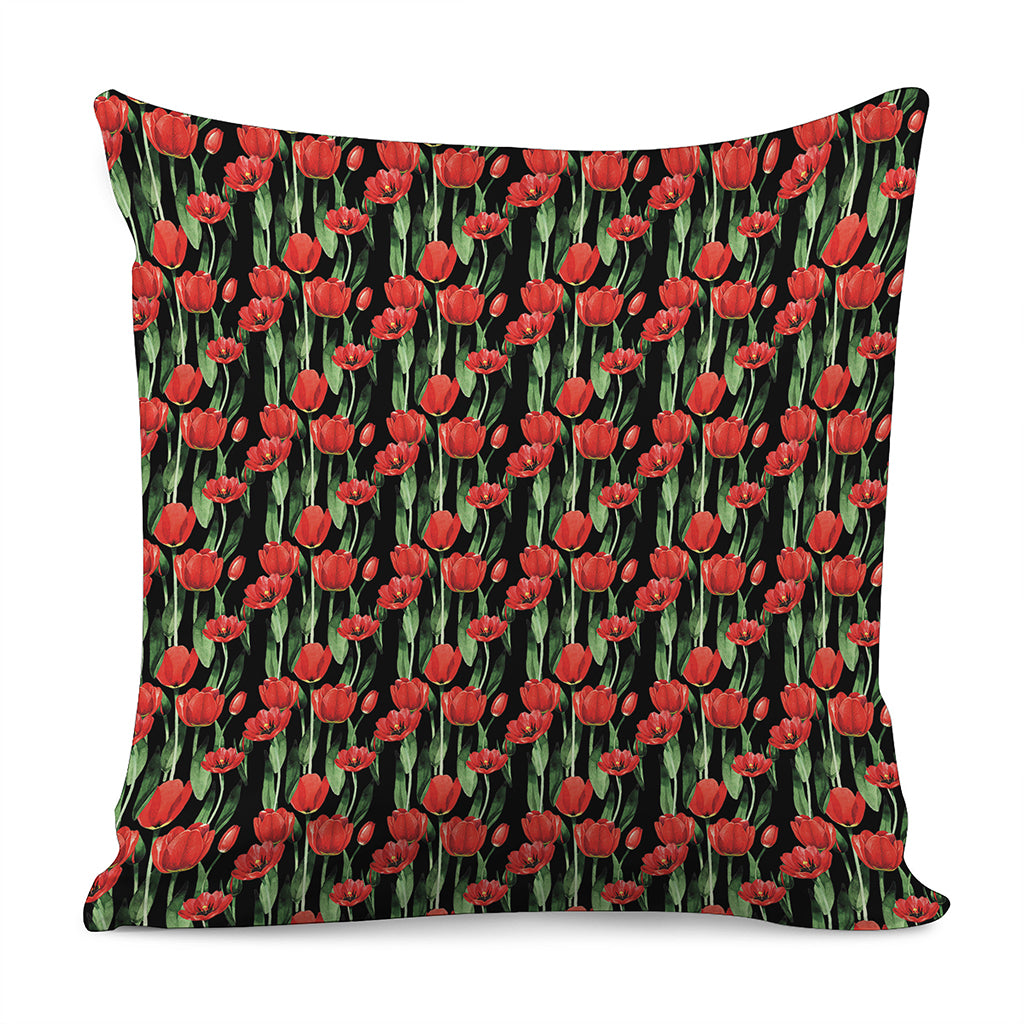 Red Watercolor Tulip Pattern Print Pillow Cover