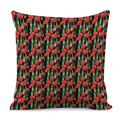 Red Watercolor Tulip Pattern Print Pillow Cover