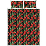 Red Watercolor Tulip Pattern Print Quilt Bed Set