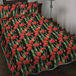 Red Watercolor Tulip Pattern Print Quilt Bed Set