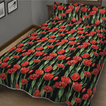 Red Watercolor Tulip Pattern Print Quilt Bed Set