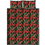 Red Watercolor Tulip Pattern Print Quilt Bed Set