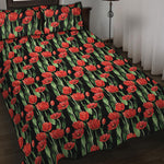 Red Watercolor Tulip Pattern Print Quilt Bed Set