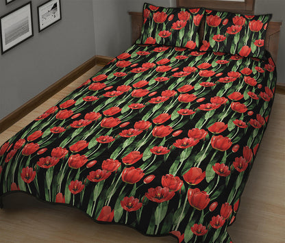 Red Watercolor Tulip Pattern Print Quilt Bed Set
