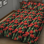 Red Watercolor Tulip Pattern Print Quilt Bed Set