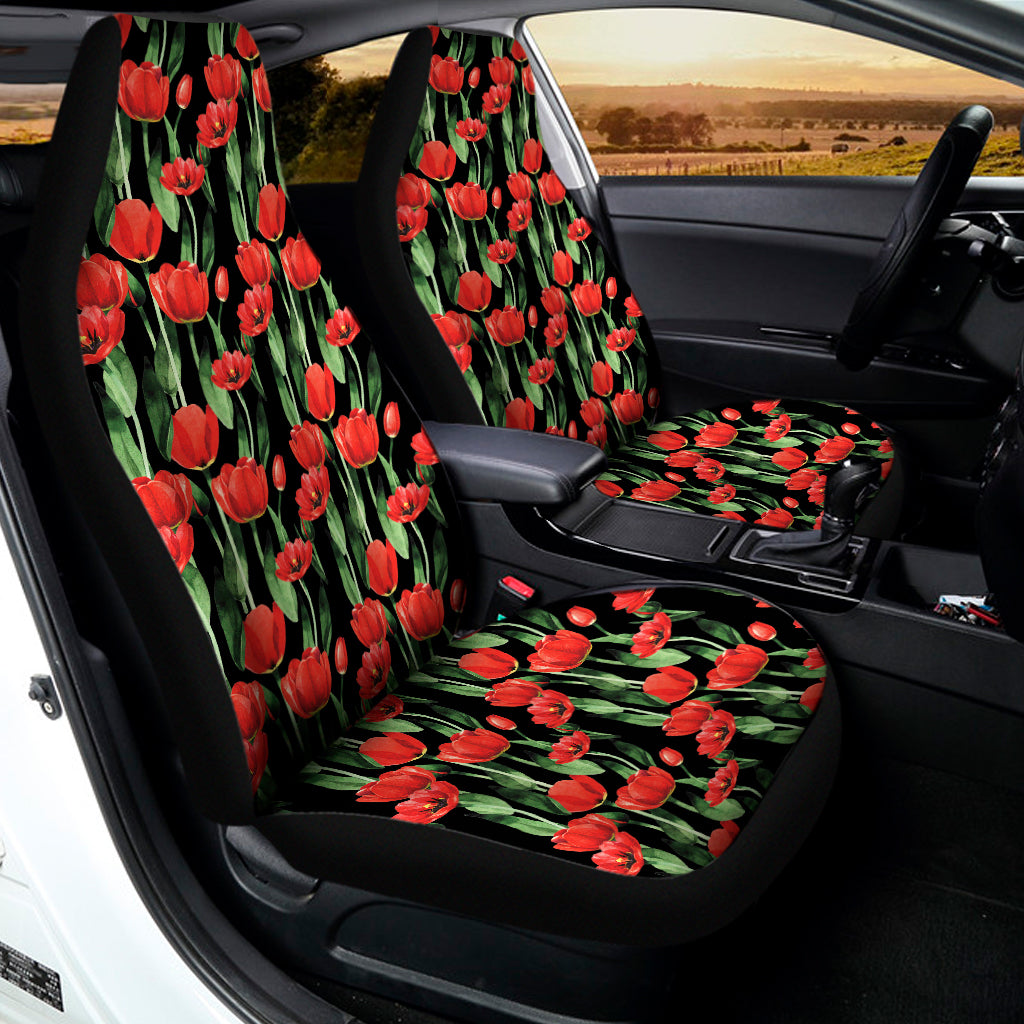 Red Watercolor Tulip Pattern Print Universal Fit Car Seat Covers