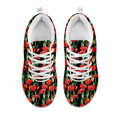 Red Watercolor Tulip Pattern Print White Sneakers