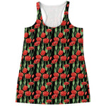 Red Watercolor Tulip Pattern Print Women's Racerback Tank Top