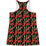 Red Watercolor Tulip Pattern Print Women's Racerback Tank Top