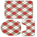 Red White And Beige Argyle Pattern Print 3 Piece Bath Mat Set
