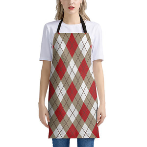 Red White And Beige Argyle Pattern Print Apron