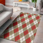 Red White And Beige Argyle Pattern Print Area Rug