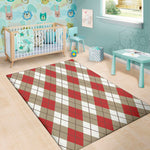 Red White And Beige Argyle Pattern Print Area Rug
