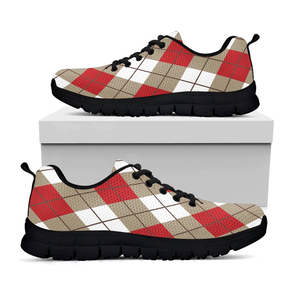 Red White And Beige Argyle Pattern Print Black Sneakers