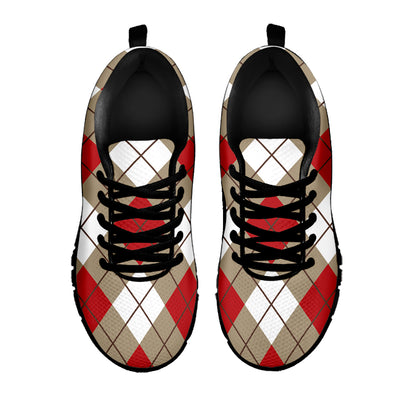Red White And Beige Argyle Pattern Print Black Sneakers