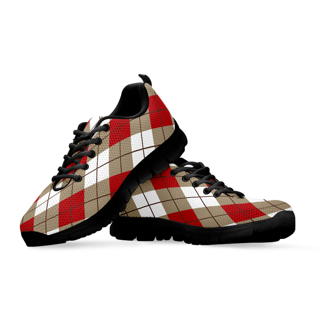 Red White And Beige Argyle Pattern Print Black Sneakers