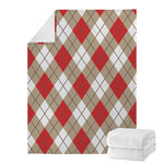Red White And Beige Argyle Pattern Print Blanket