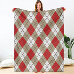 Red White And Beige Argyle Pattern Print Blanket